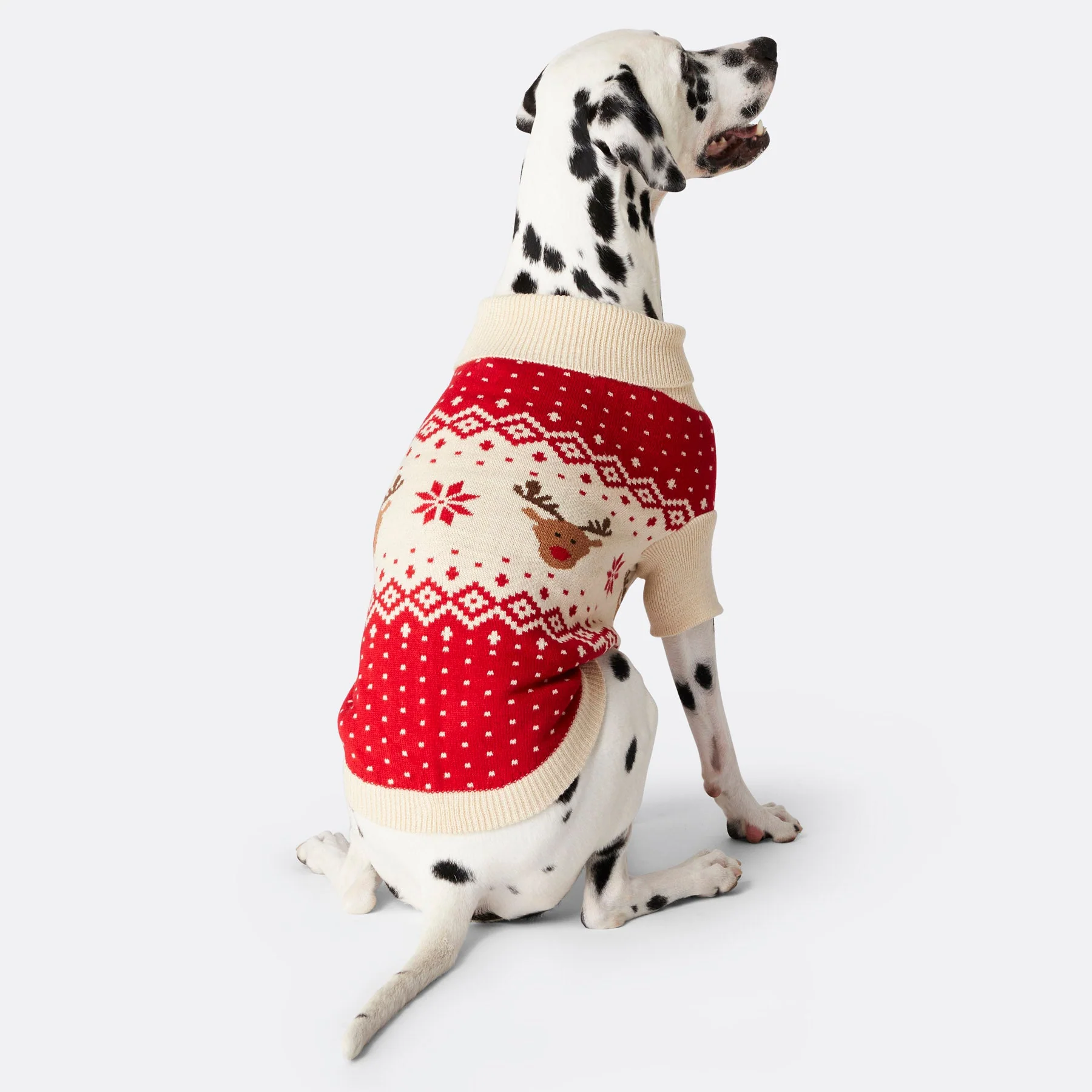 Dogs' Red Retro Reindeer Christmas Sweater - Image 3