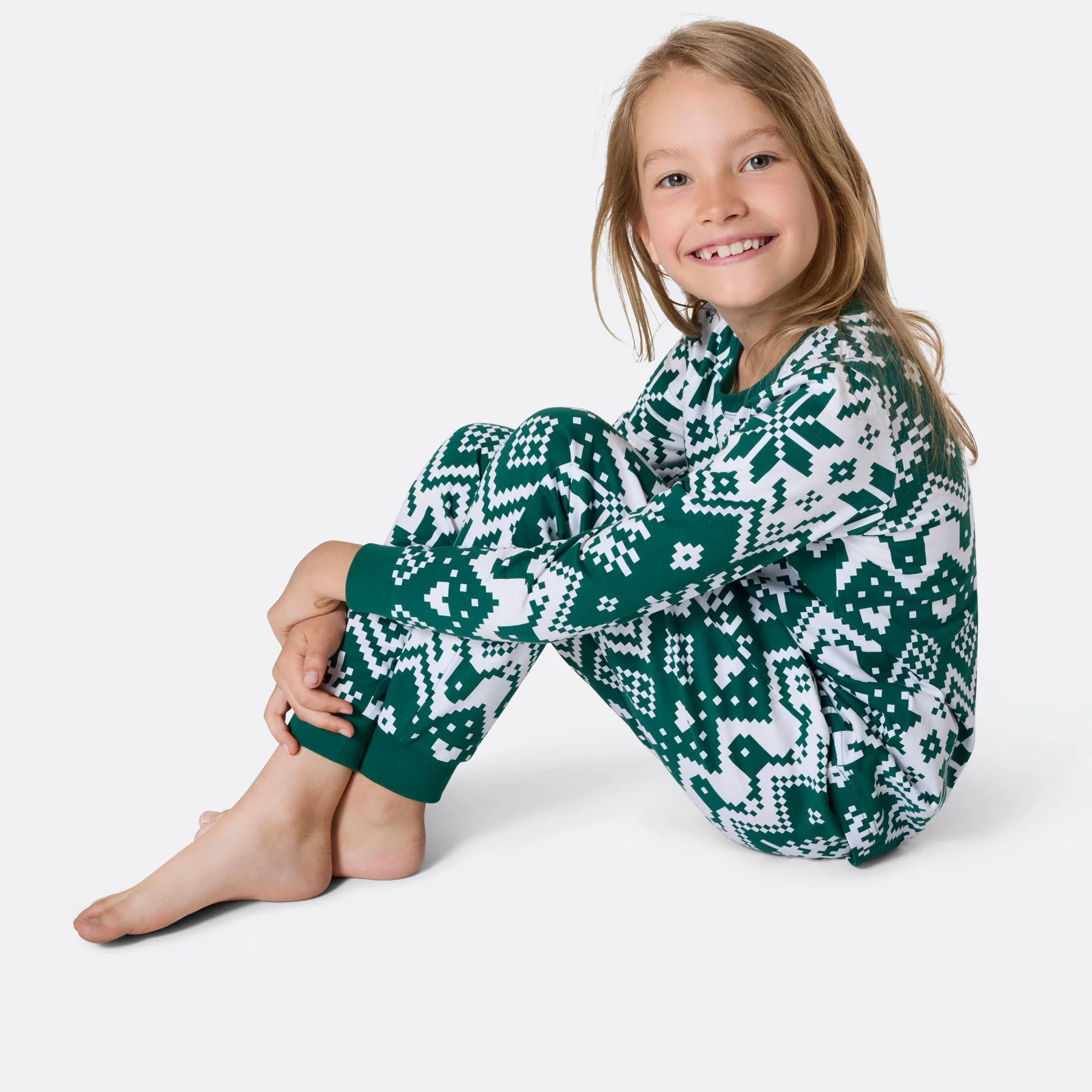 Kids' Green Christmas Knit Christmas Pyjamas - Image 2