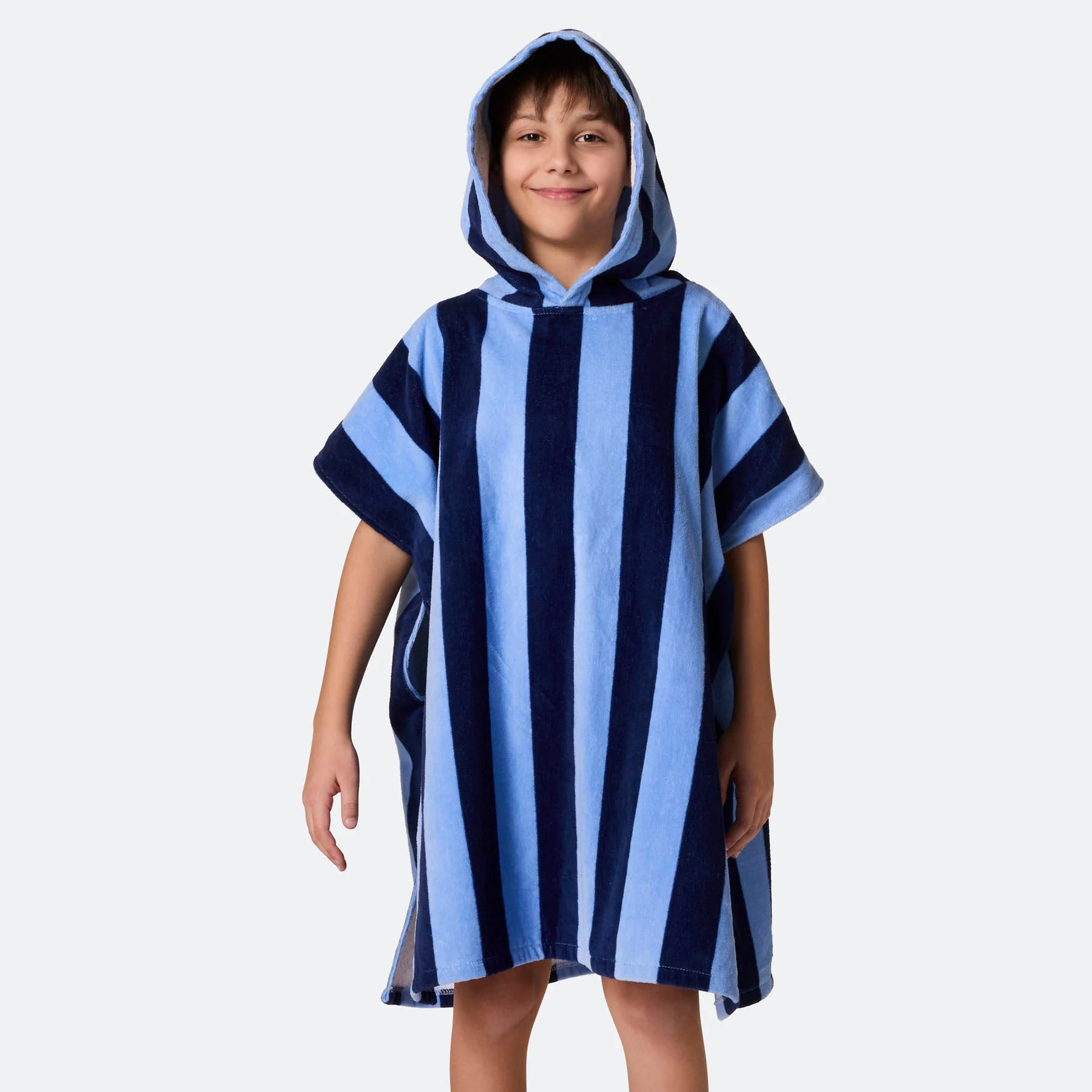 Kids' Striped Blue Towel Poncho - Image 2