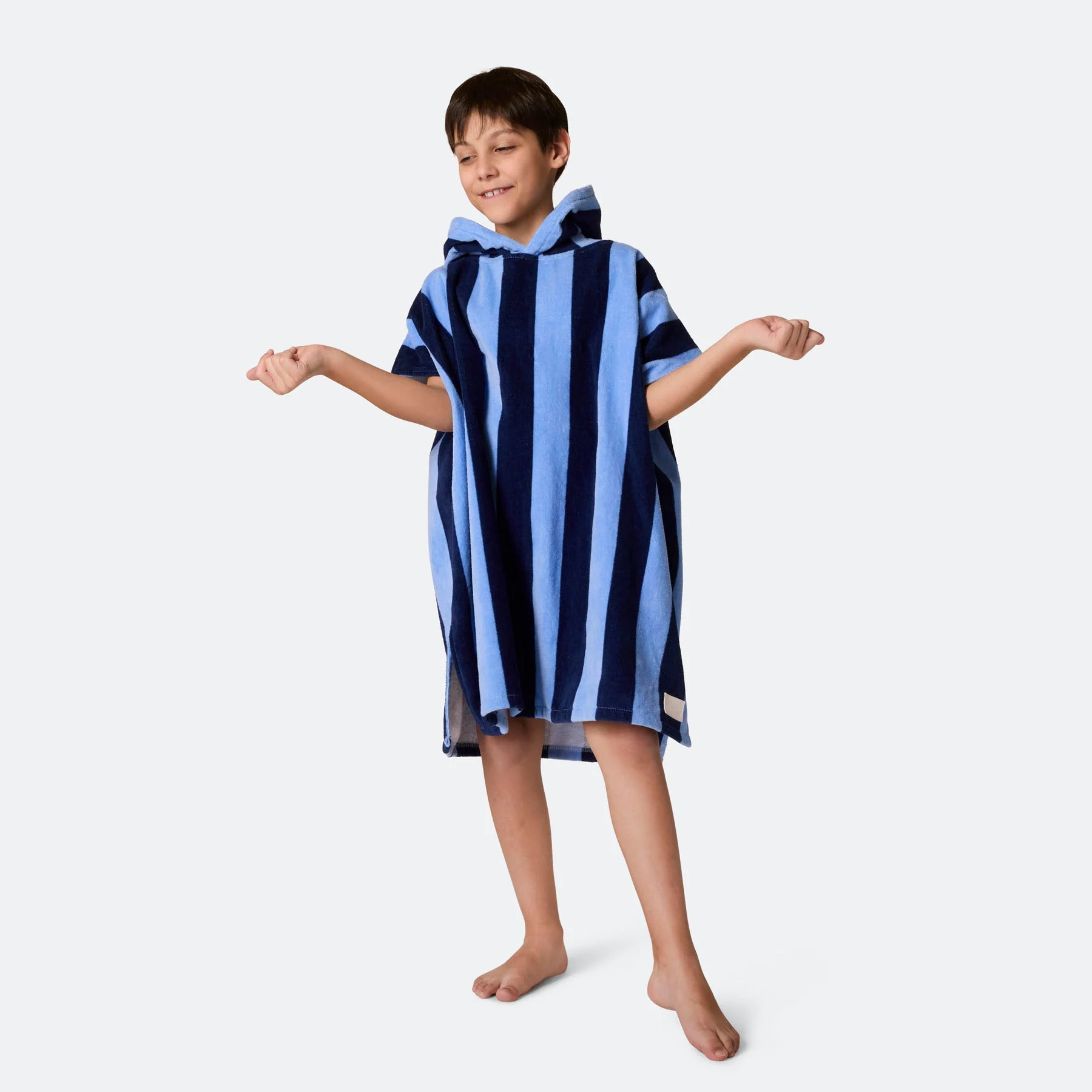 Kids' Striped Blue Towel Poncho - Image 3