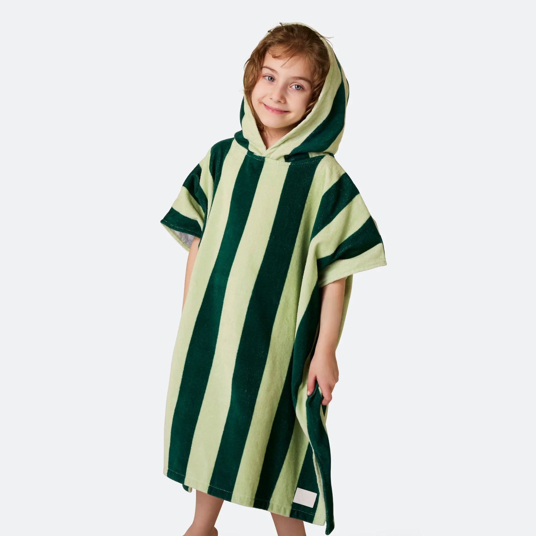 Kids' Striped Green Towel Poncho