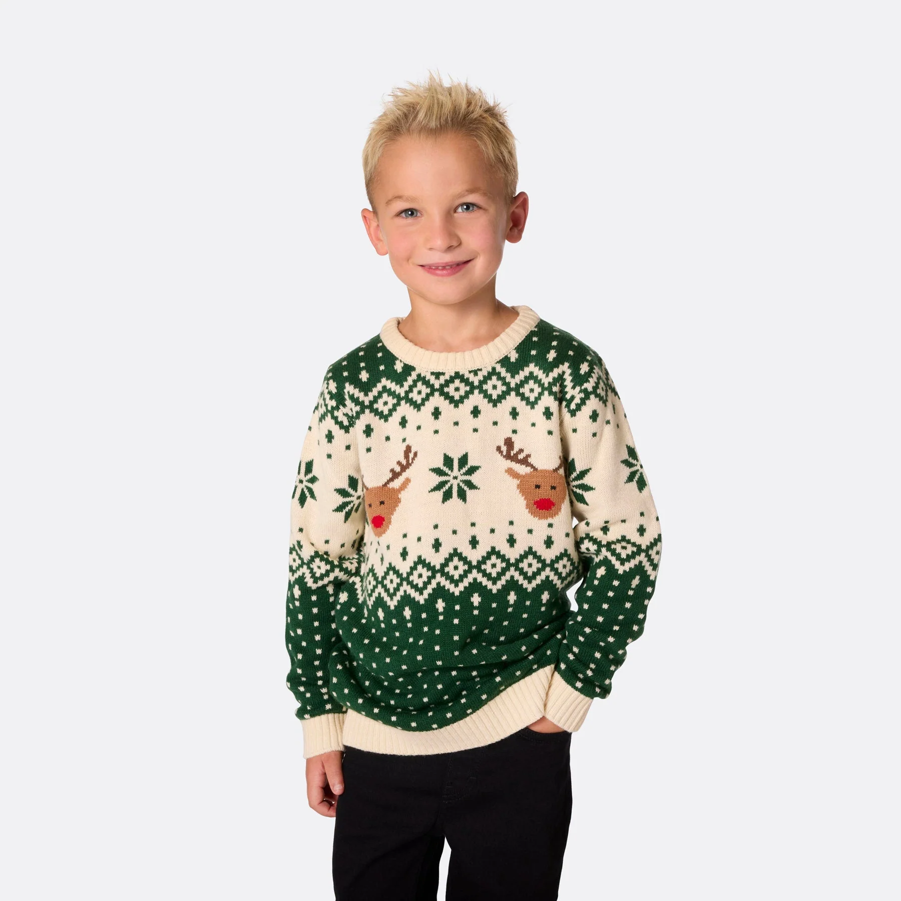 Matching Family Christmas Sweaters - Green Retro Reindeer - Image 5